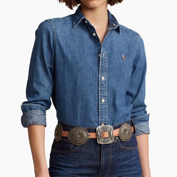 Polo Ralph Lauren Tops - Polo Ralph Lauren Women’s Classic Cotton Denim Collared Button Down Size Small